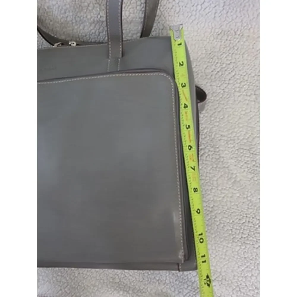 LODIS Leather Briefcase Laptop Work Tote Organizer Double Handles Gray Brown EUC